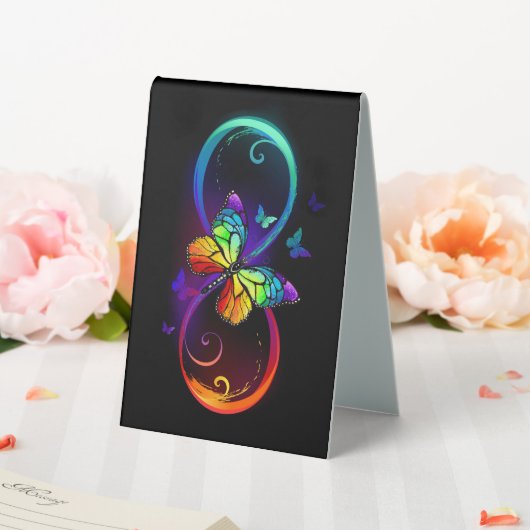 Plaque De Table Vibrant infinity with rainbow butterfly on black (In SItu (Mariage))