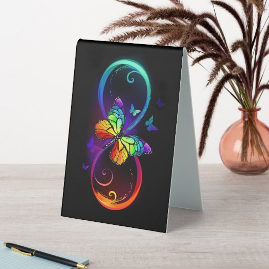Plaque De Table Vibrant infinity with rainbow butterfly on black (En SItu (Tableau))