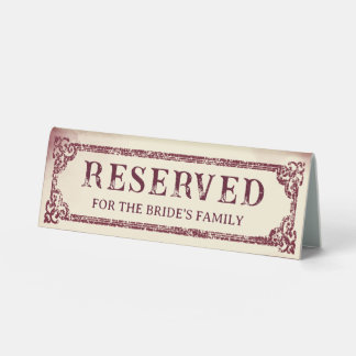 Plaque De Table Vintage Ivory and Burgundy Wedding Reserved Seat