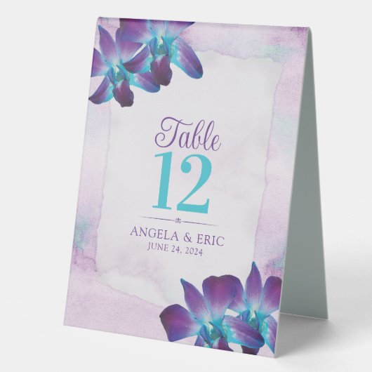 Plaque De Table Violet Turquoise Bleu Dendrobium Mariage orchidée (Recto)