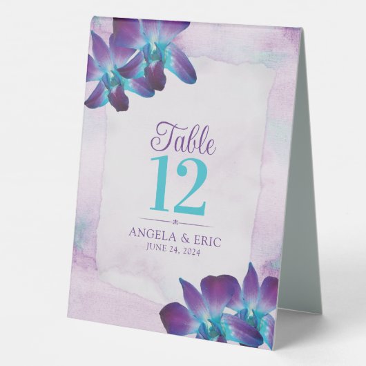 Plaque De Table Violet Turquoise Bleu Dendrobium Mariage orchidée (Verso)