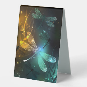 Plaque De Table Vol de libellule verte lumineuse