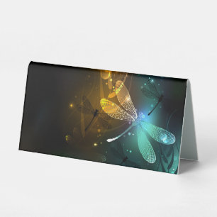 Plaque De Table Vol de libellule verte lumineuse