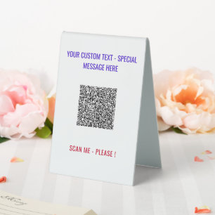 Plaque De Table Votre code QR - Tableau de texte personnalisé Tent