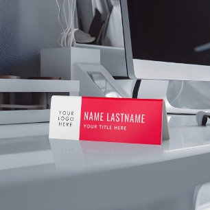 Plaque De Table Votre logo Simple Clean Bright Rouge Blanc Nom Tit
