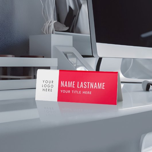 Plaque De Table Votre logo Simple Clean Bright Rouge Blanc Nom Tit