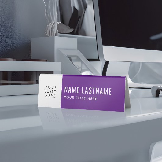 Plaque De Table Votre logo Simple Clean Purple Blanc Nom Titre