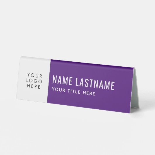Plaque De Table Votre logo Simple Clean Purple Blanc Nom Titre (Verso)