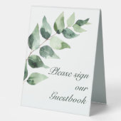 Plaque De Table Watercolor Eucalyptus Wedding Guestbook | White (Recto)