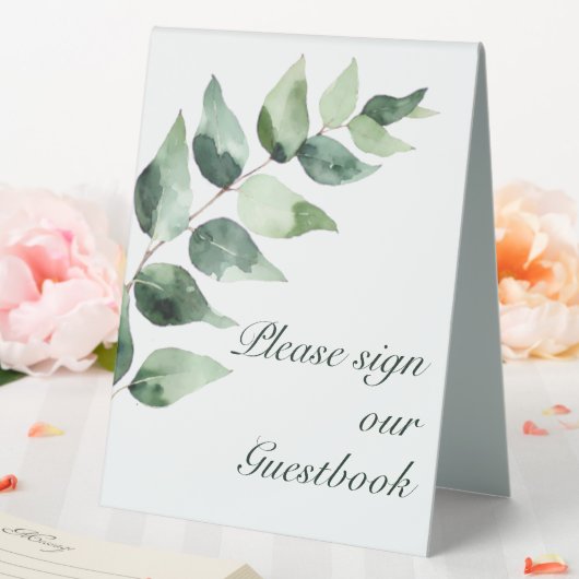 Plaque De Table Watercolor Eucalyptus Wedding Guestbook | White (In SItu (Mariage))