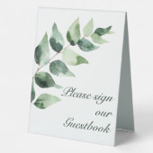 Plaque De Table Watercolor Eucalyptus Wedding Guestbook | White (Verso)