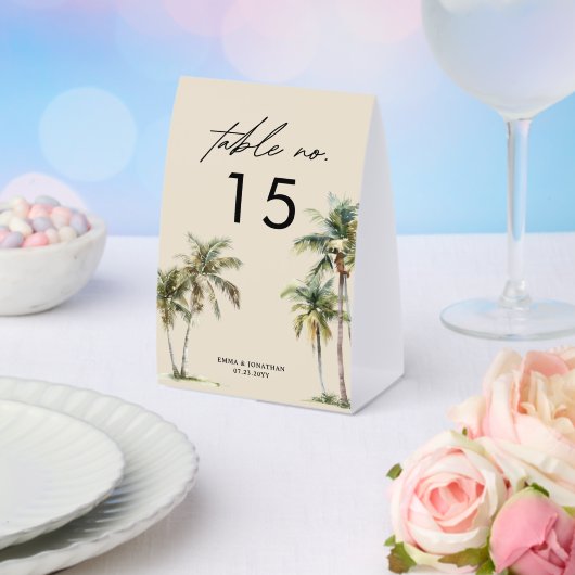 Plaque De Table Watercolor Palm Tree Wedding coastal desination (Insitu (mariage))