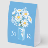 Plaque De Table Wedding Daisies Mason Jar Monogram Initial Blue (Arrière)