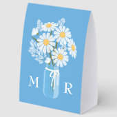 Plaque De Table Wedding Daisies Mason Jar Monogram Initial Blue (Recto)