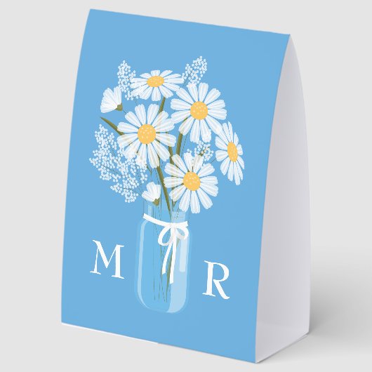 Plaque De Table Wedding Daisies Mason Jar Monogram Initial Blue (Recto)