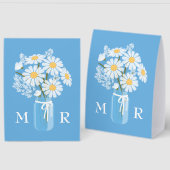 Plaque De Table Wedding Daisies Mason Jar Monogram Initial Blue (Recto/Verso)
