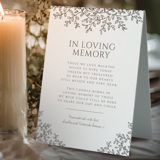 Plaque De Table Wedding gray leaf monogram in loving memory