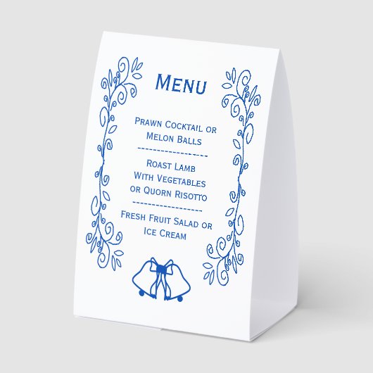 Plaque De Table Wedding Menu Blue Sapphire Bells (Verso)