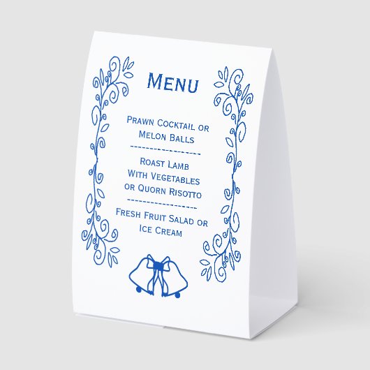 Plaque De Table Wedding Menu Blue Sapphire Bells  (Recto)