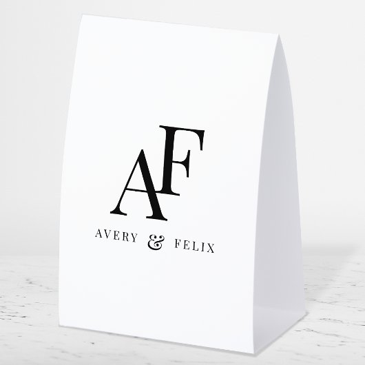 Plaque De Table Wedding Monogram Black and White Elegant Simple