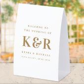 Plaque De Table Wedding Monogram Gold and White Welcome