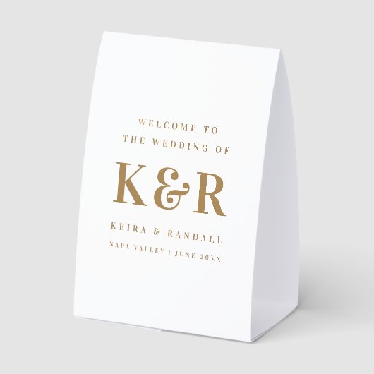Plaque De Table Wedding Monogram Gold and White Welcome (Verso)