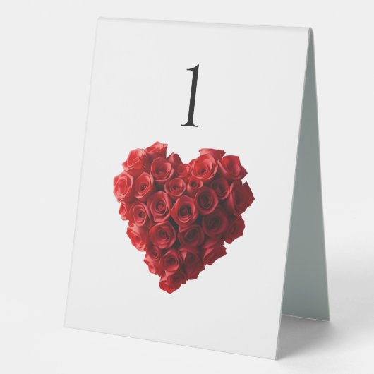 Plaque De Table Wedding Table Number-Heart Shaped Red Rose- (Recto)