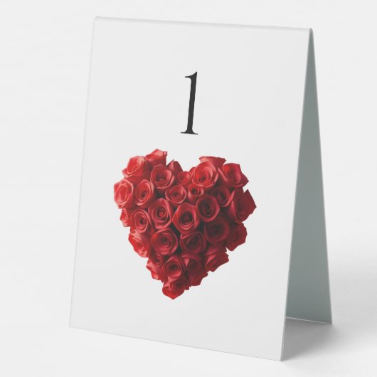 Plaque De Table Wedding Table Number-Heart Shaped Red Rose- (Verso)