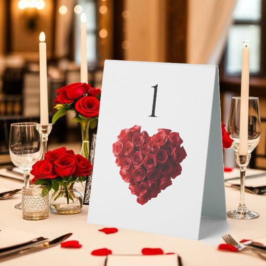 Plaque De Table Wedding Table Number-Heart Shaped Red Rose-