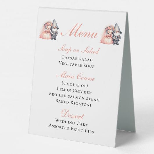 Plaque De Table Whimsical Gnome Bride & Groom Rustic Mariage Menu (Verso)