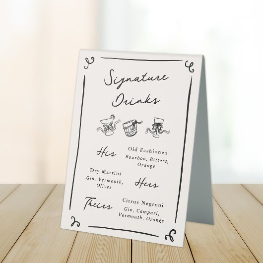 Plaque De Table Whimsical Hand Drake Signature Boissons