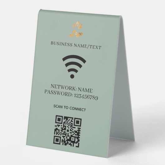 Plaque De Table Wifi business logo qr code scan to connect green (Recto)