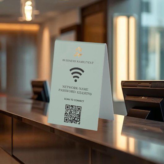 Plaque De Table Wifi business logo qr code scan to connect green