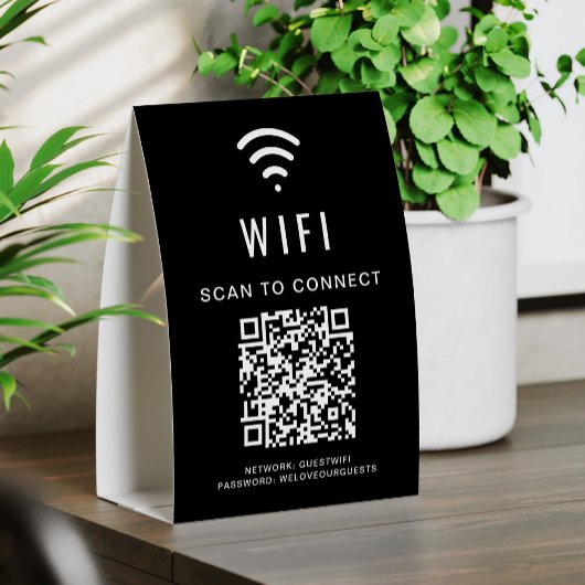 Plaque De Table WiFi QR Code Black