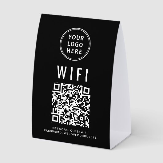Plaque De Table WiFi QR Code Business Logo Black (Recto)