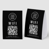 Plaque De Table WiFi QR Code Business Logo Black (Recto/verso)