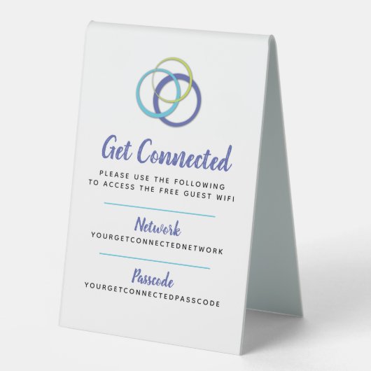 Plaque De Table Wifi réseau code d'accès info client anneaux bleus (Recto)