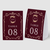 Plaque De Table Wildflower Crest Burgundy Wedding Table Number (Recto/verso)