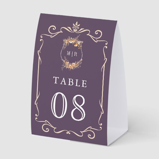 Plaque De Table Wildflower Crest Dusty Purple Wedding Table Number (Recto)