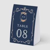 Plaque De Table Wildflower Crest Navy Blue Wedding Table Number (Verso)