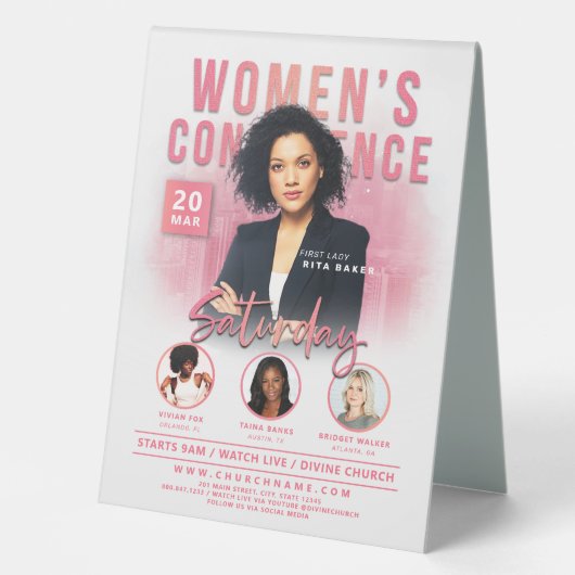 Plaque De Table Women's Church Conference Service Ville rose (Recto)