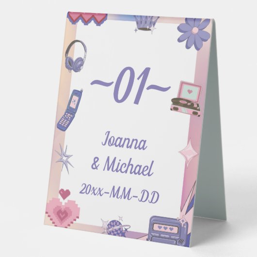 Plaque De Table Y2K Pink Purple 2000s Retro Tech Geek Love Mariage (Recto)