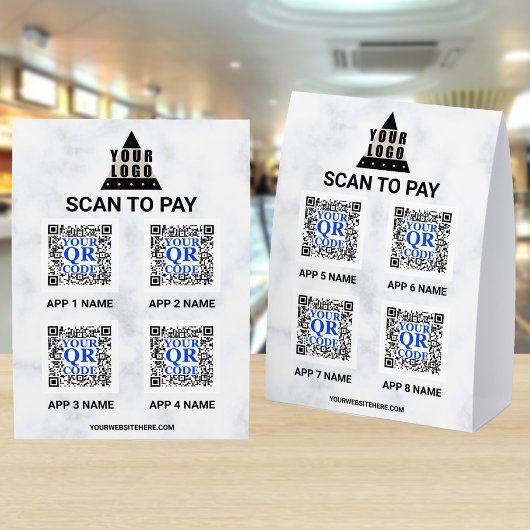 Plaque De Table Your Logo Marble 5x7 QR Code 8 Apps Scan To Pay