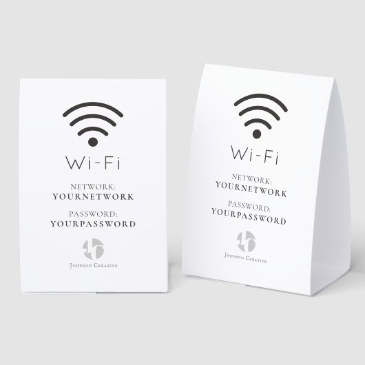 Plaque De Table Your Logo Minimalist White Cafe Wi-Fi (Recto/verso)