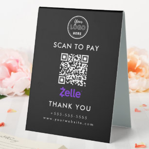 Plaque De Table Zelle QR Code Analyser pour Payer Logo Noir