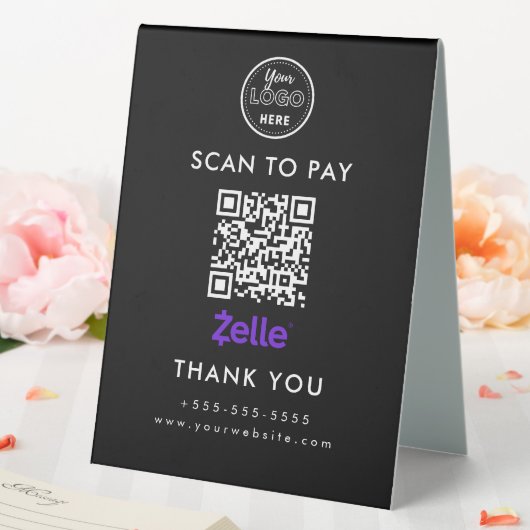 Plaque De Table Zelle QR Code Analyser pour Payer Logo Noir (In SItu (Mariage))