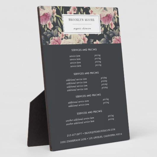 Plaque de tarification du logo floral foncé (Côté)