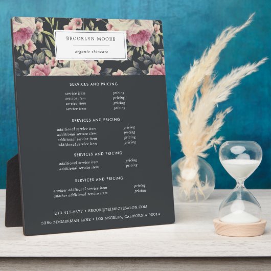 Plaque de tarification du logo floral foncé (Côté)