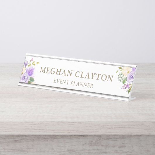 Plaque d'identification de bureau floral pourpre (Devant)