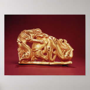 Plaque die een Griffin afschildert die een paard a Poster